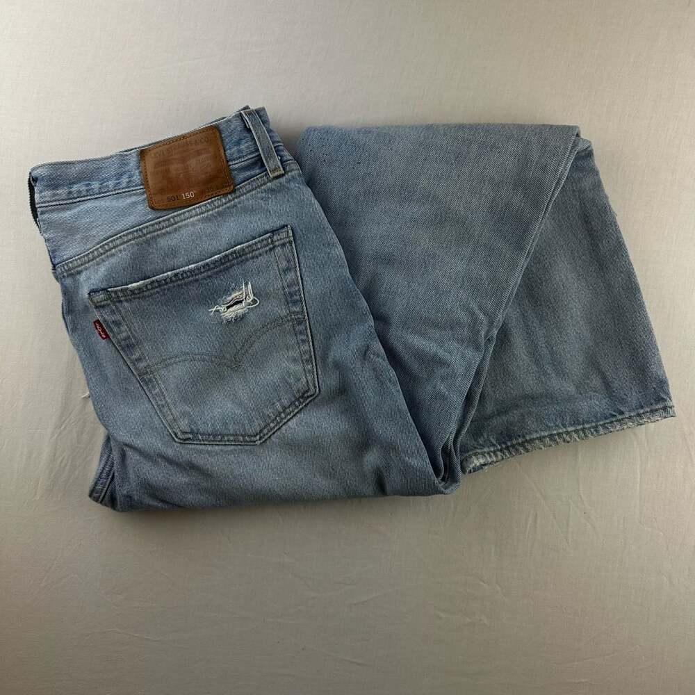 Levi's 501 150th Size 36x32 Distressed Patched Denim Jeans